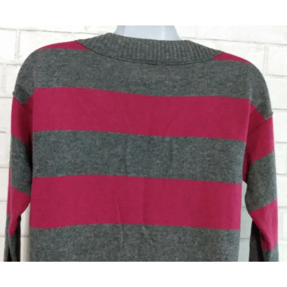 Mossimo Women's Sweater Size M Pink Gray Striped Deep Vee Pullover New w/Tags - Picture 4 of 5